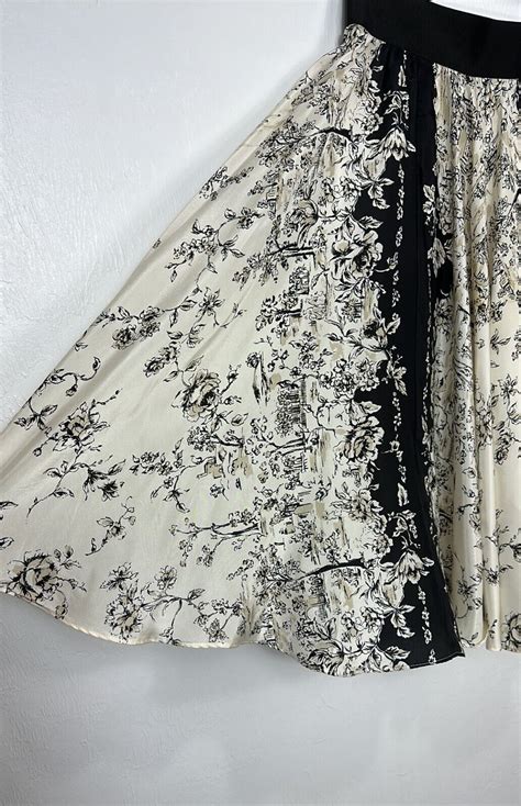 Talbots Pure Silk Cream And Black Floral Print A Line… Gem