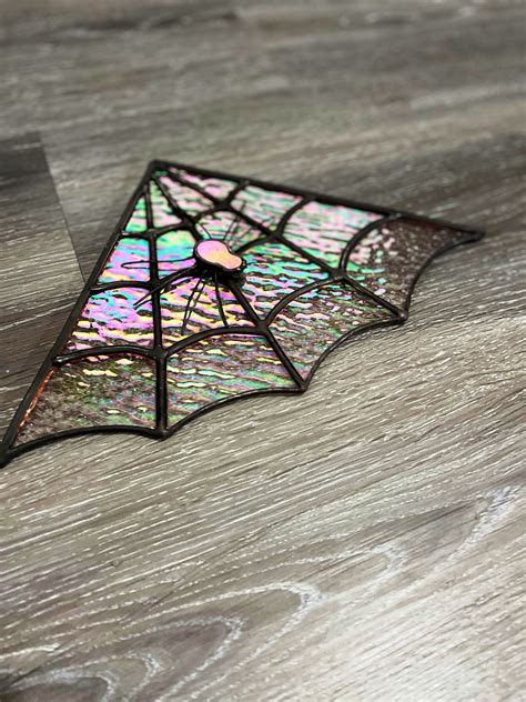 Iridescent Stained Glass Spiderweb Spider Cobweb Gothic Etsy