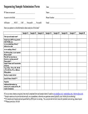 Fillable Online Sequencing Sample Submission Form Fax Email Print