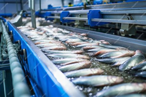 Premium Photo Fish Processing Plant Production Line Raw Sea Fish On A