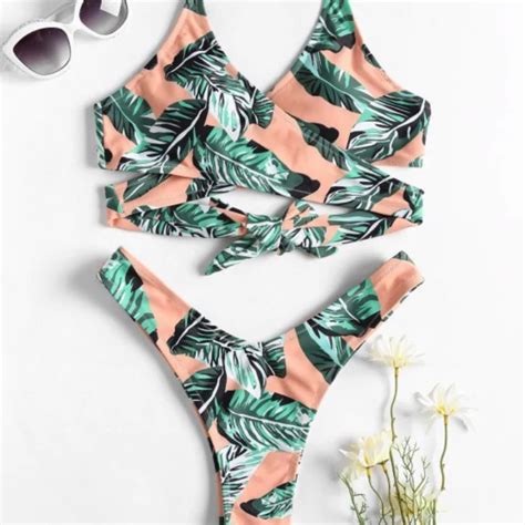 High Cut Palm Leaf Bikini Set Gem