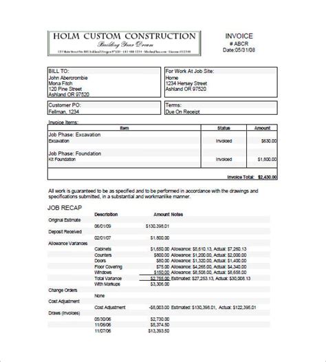 Construction Invoice Template - 18+ Free Word, Excel, PDF Format Download