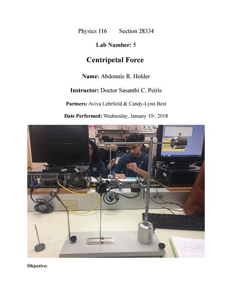 Centripetal Force Lab Report Physics Section Lab