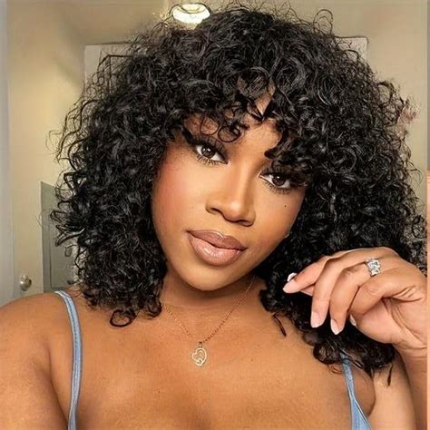 Wosama Curly Bob Wig Human Hair With Bangs For Black Women Glueless Bob