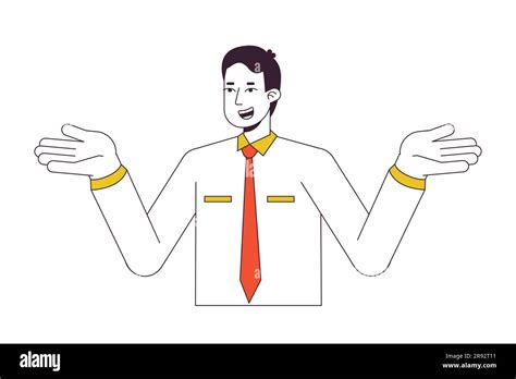 Office Man Shrugging Shoulders In Confusion Flat Line Color Vector