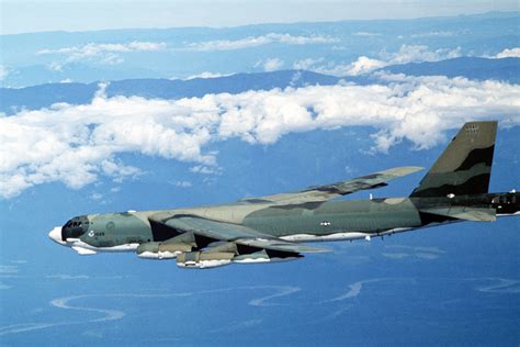 A Left Side View Of A B H Stratofortress Aircraft In Flight From Guam