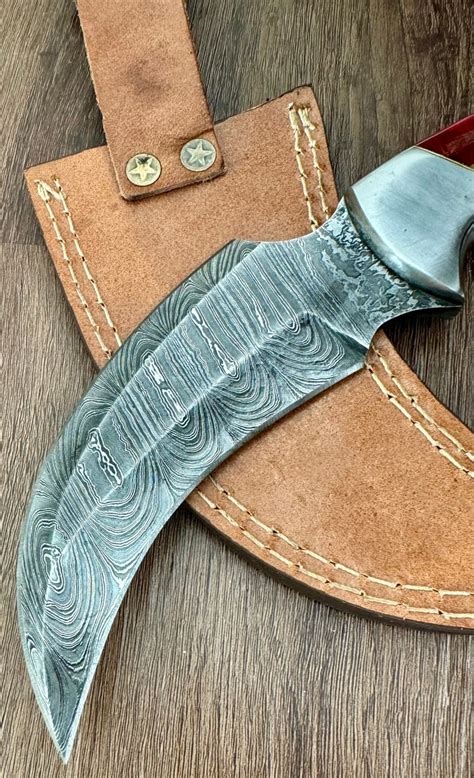 Custom Hand Forged Damascus Steel Karambit Knife Rose Wood Texas Flag