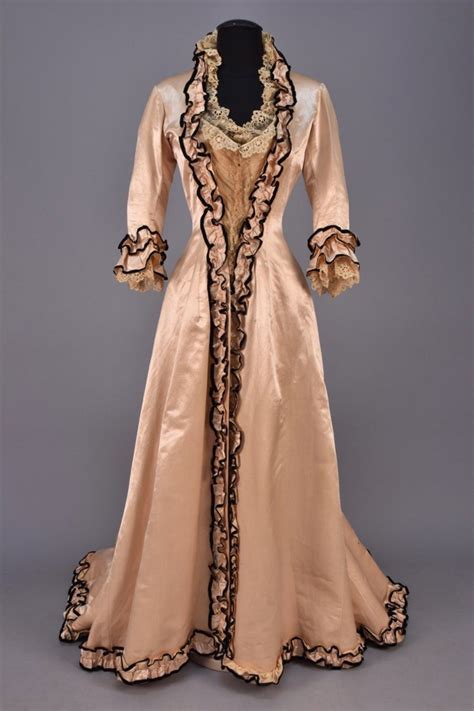 TRAINED SILK And LACE TEA GOWN C 1880 Historical Dresses Tea Gown