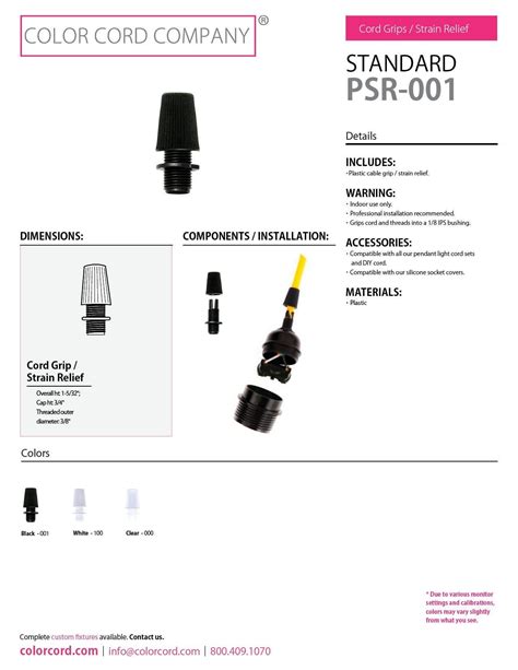 Standard Cord Grip Strain Relief Color Cord Company