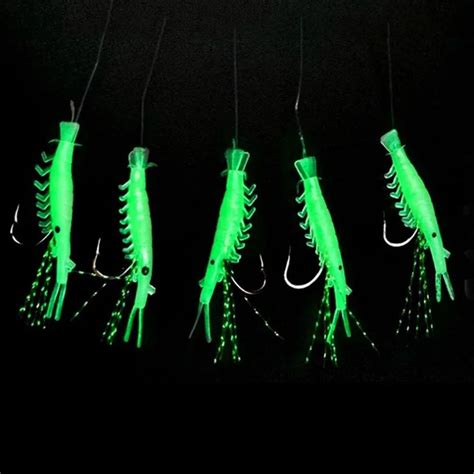 5pcspack Professional Simulate Shrimp Fishing Lures Hook Rigs Glow In