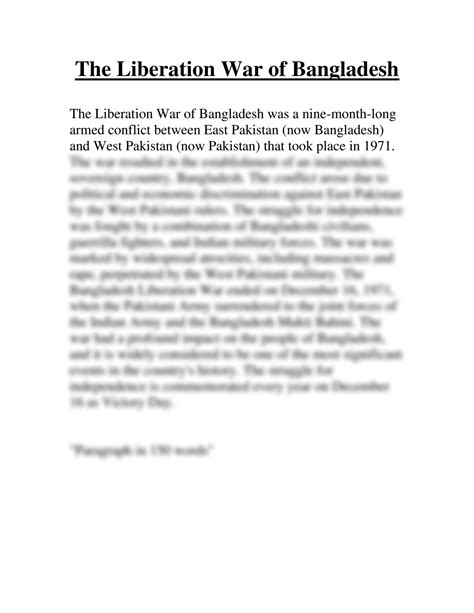 SOLUTION: The liberation war of bangladesh paragraph - Studypool