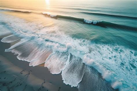 The Sun Is Setting Over The Ocean With A Wave Coming Towards The Shore