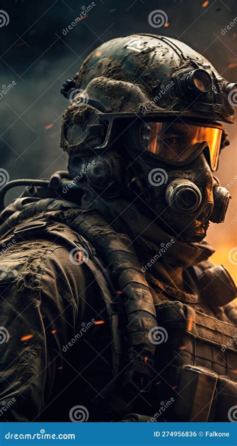 Fictional Modern Soldier Wearing Gas Mask During The Military Operation