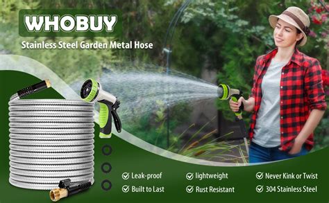 Whobuy 50ft Metal Garden Hose 304 Stainless Steel Flexible