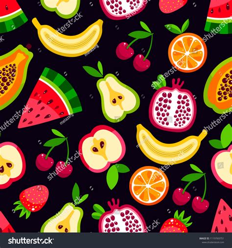 Seamless Background Cute Fruits Pattern Hand Drawn Stock Vector