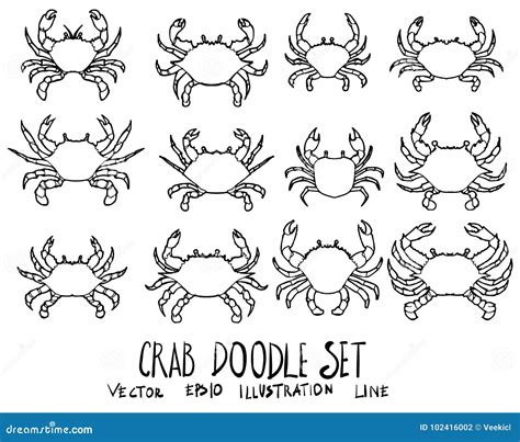 Set Of Crab Illustration Hand Drawn Doodle Sketch Line Vector Eps10