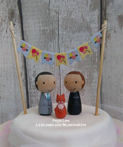 Peg Doll Wedding Cake Topper With Cat Bride And Groom Cake Etsy UK