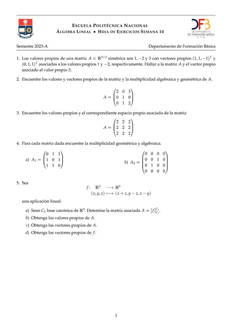 Algebra Ejercicios A Escuela Polit Cnica Nacional Lgebra