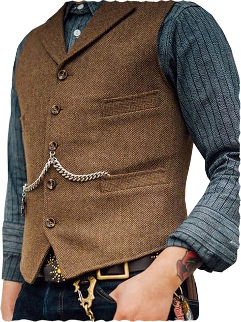 Aesido Casual Herren Weste Hochzeit Anzugweste Wolle Tweed Schmale