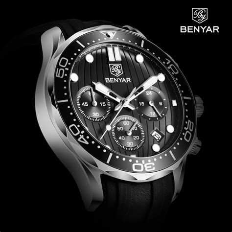 Benyar 5164 Mens Chronograph Watch Black Silver Vivid Nuance South