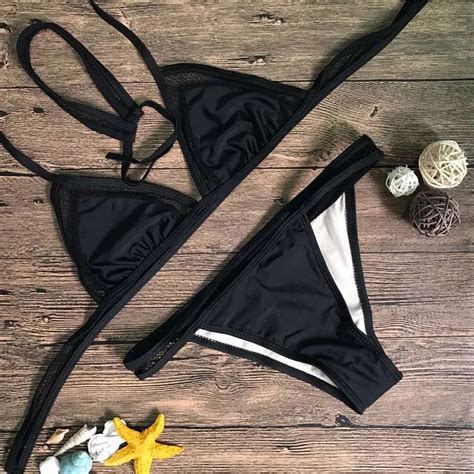 2017 New Solid Color Bikini Set Solid Bathing Suit Black Swimwear