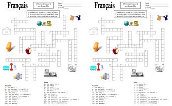 French RE Verbs Crossword Puzzle Image IDs And Verb Lists By Sue Summers