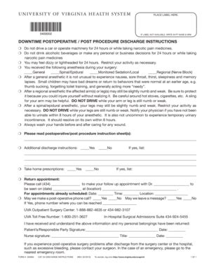 Fillable Online Virginia Downtime Postoperative Post Procedure