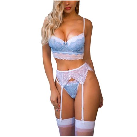 Penkiiy Women Sexy Solid Color Bralette Panty Strappy Lace Bow Lingerie