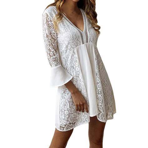 Womens Spring And Summer Fashion Casual Sexy V Neck Openwork Lace