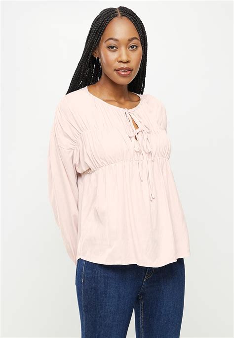 Tie Front Gathered Blouse Pale Pink Dailyfriday Blouses Superbalist