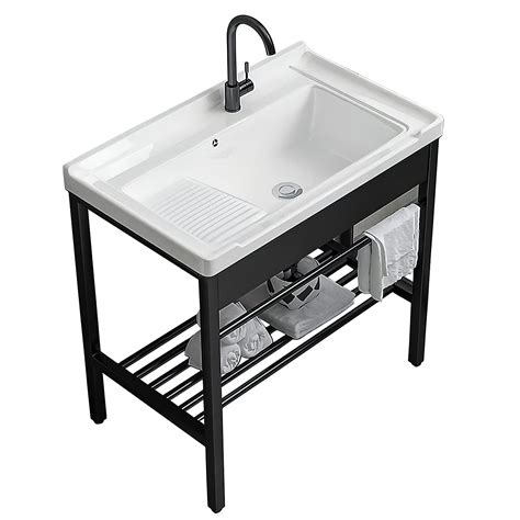 Buy Freestanding Sink, 28.3" × 19" × 32.3" Ceramic Utility Sink with ...