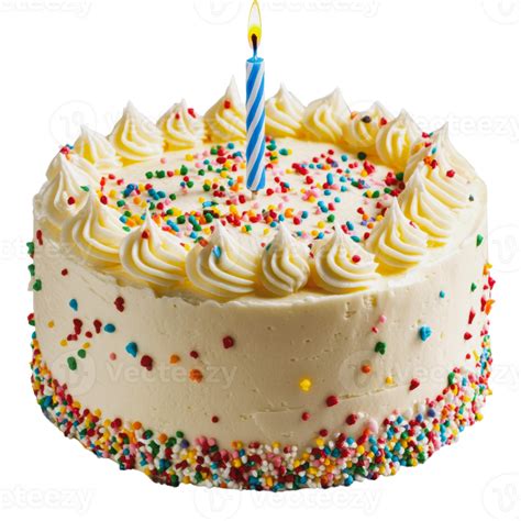 A Decorated Birthday Cake With Colorful Sprinkles And A Single Candle