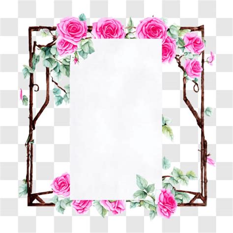 Descarga Marco De Papel En Blanco Con Rosas Rosadas Y Hojas Verdes Pngs