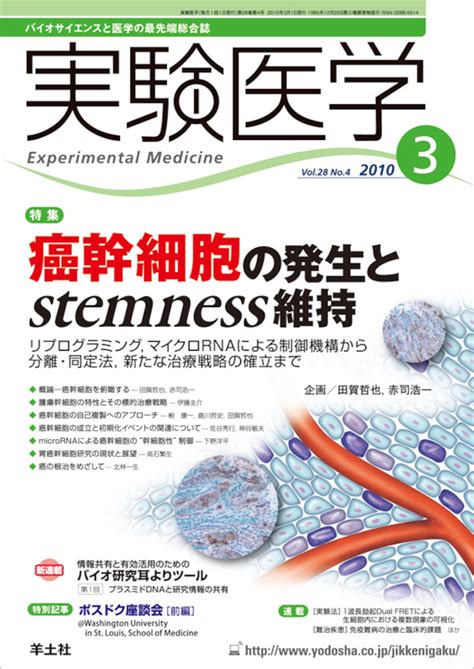 実験医学：癌幹細胞の発生とstemness維持〜リプログラミング，マイクロrnaによる制御機構から分離・同定法，新たな治療戦略の確立まで 羊土社