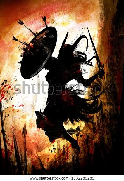 Valkyrie Horned Helmet Shield Sword Attacks Stock Illustration ...