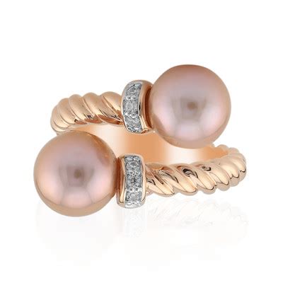 Chic Chinese Ming Pearls Rose Gold Plated Silver Ring