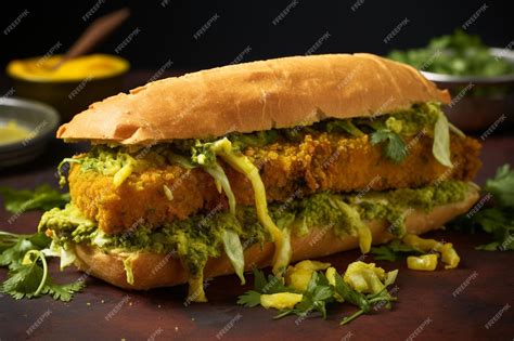 Premium Ai Image Tasty Pakora Sandwich In A Seeded Bun