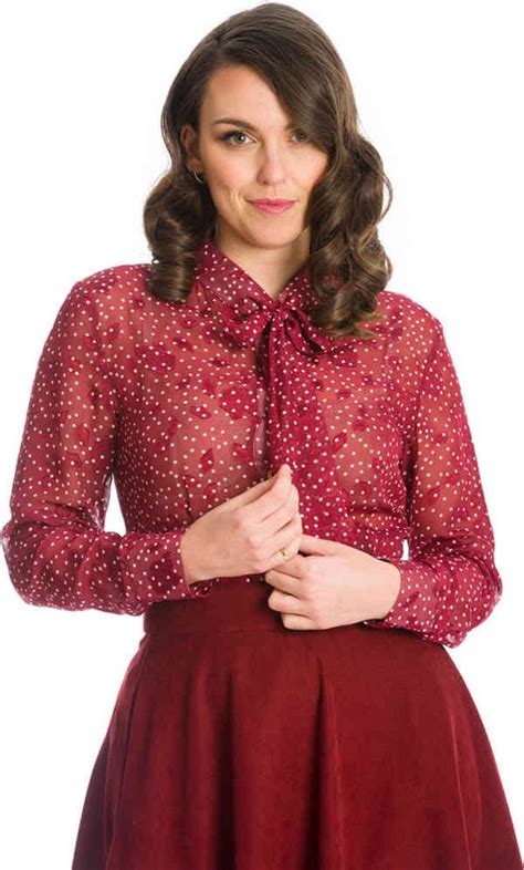 Dancing Days ROSE PUSSY BOW Blouse XL Bordeaux Rood Bol