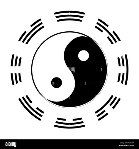 Yin Y Yang En Blanco Y Negro Con Los Símbolos Del I Ching Alrededor Del