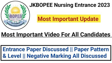 Jkbopee Bsc Nursing Entrance Paper Pattern Negative Marking All