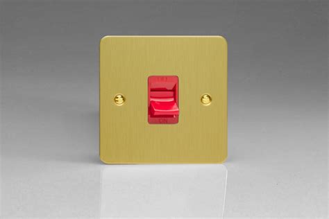 Varilight Ultraflat Brushed Brass 45a Cooker Switch Single Plate Red Rocker Switch Socket