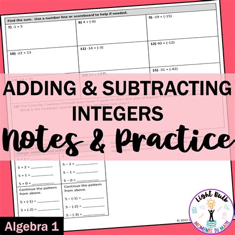 Adding And Subtracting Integers Notes And Practice Worksheets Light