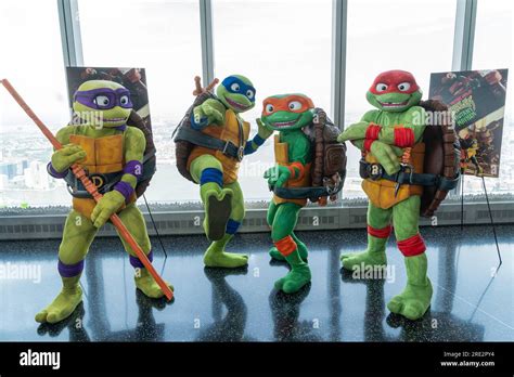 Teenage Mutant Ninja Turtles Characters Visit One World Observatory In New York On July 24 2023