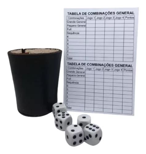 General Jogo De Dados - Jogo General - Copo Couro, 5 Dados E Bloco De Anotações Bocó ...
