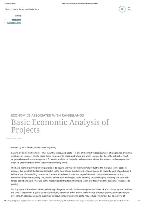 Basic Economic Analysis Of Projects Rangelands Gateway Written By