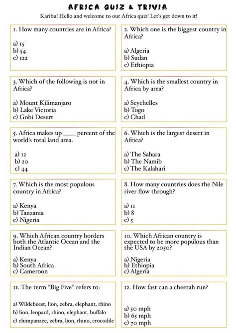 QUIZ How Much Do You Know About Africa PRUEBA Cuánto sabe sobre