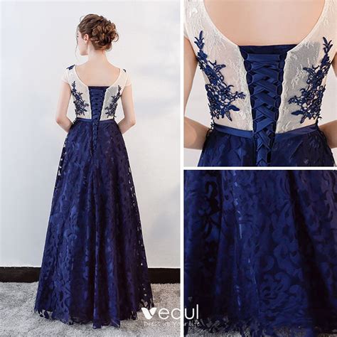 Chic Beautiful Royal Blue Prom Dresses 2018 A Line Princess Beading