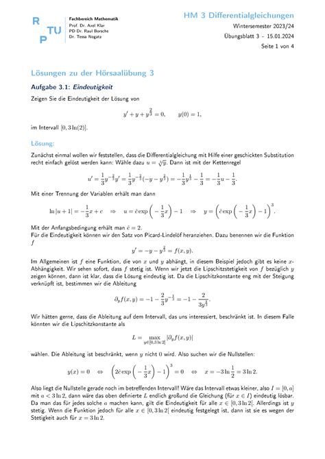 HM3 DGL23 Hörsaalübung 03 Lösung Fachbereich Mathematik Prof Dr