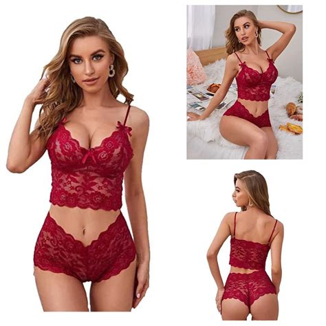 Sexy Women Lace Lingerie Bra Panty Set Free Size Maroon Color Daraz