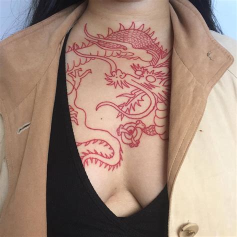 Red oriental style dragon tattoo - Tattoogrid.net